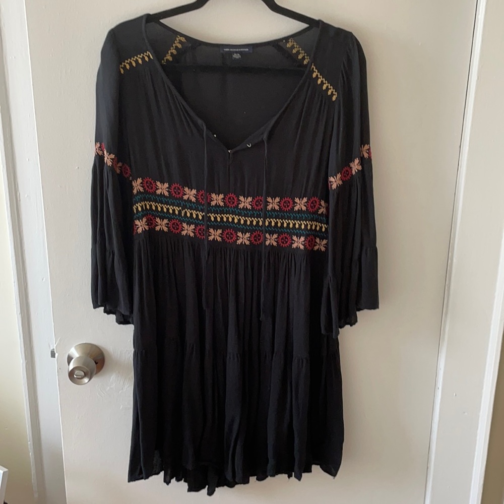 American Eagle Embroidered Black Bell Dress
